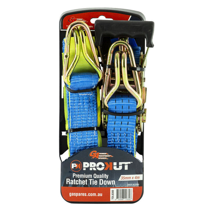 Prokut Ratchet Tie Down Strap 1500kg Lashing Capacity 35mm Wide, 4m Length