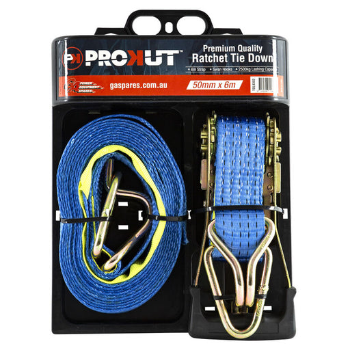 Prokut Ratchet Tie Down Strap 2500kg Lashing Capacity 50mm Wide, 6m Length