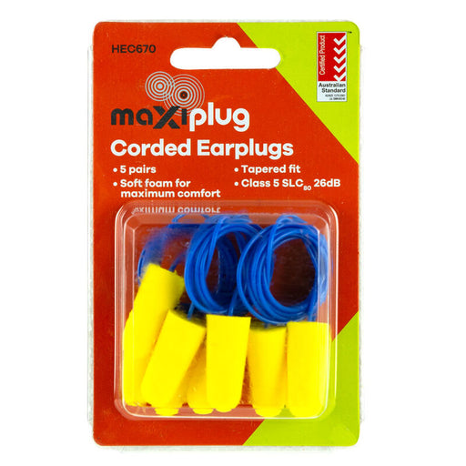 Corded Earplugs Blister Of 5 Pairs